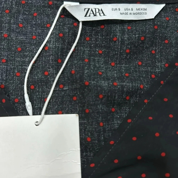 NWT Zara Cropped Black top w/red polka dots. V-neck faux wrap sleeveless. - Picture 2 of 8